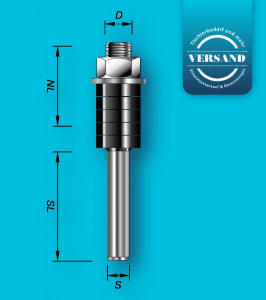 Aufnahmedorn mit 8 mm Schaft und für Scheibenutfräser mit 8 mm Bohrung