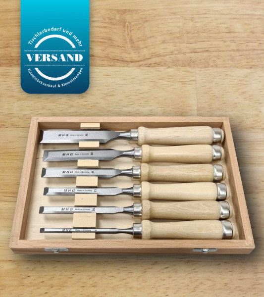 MHG Stechbeitel mit Ulmener Heft in Weißbuche als 6-teilies Set