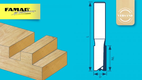 Nutfräser FAMAG mit bestückter Stirnschneide & 8 mm Schaft und Fräsbild