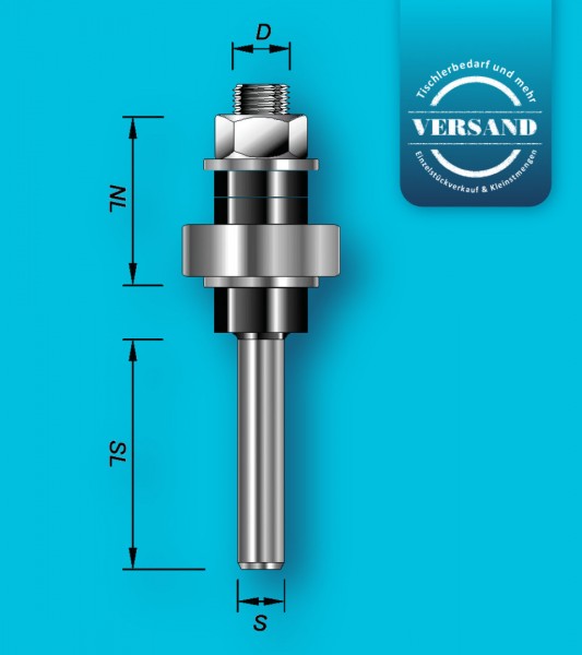 Aufnahmedorn mit Kugellager, 8 mm Schaft, für Scheibennutfräser mit 8 mm Bohrung